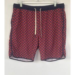 Fair Harbor Mens Swim Trunks Red Blue Fan Print Board Shorts Size XL 7 In Inseam